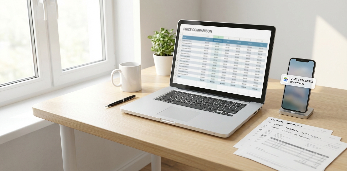 パソコンで複数の引越し見積もりを比較する様子
