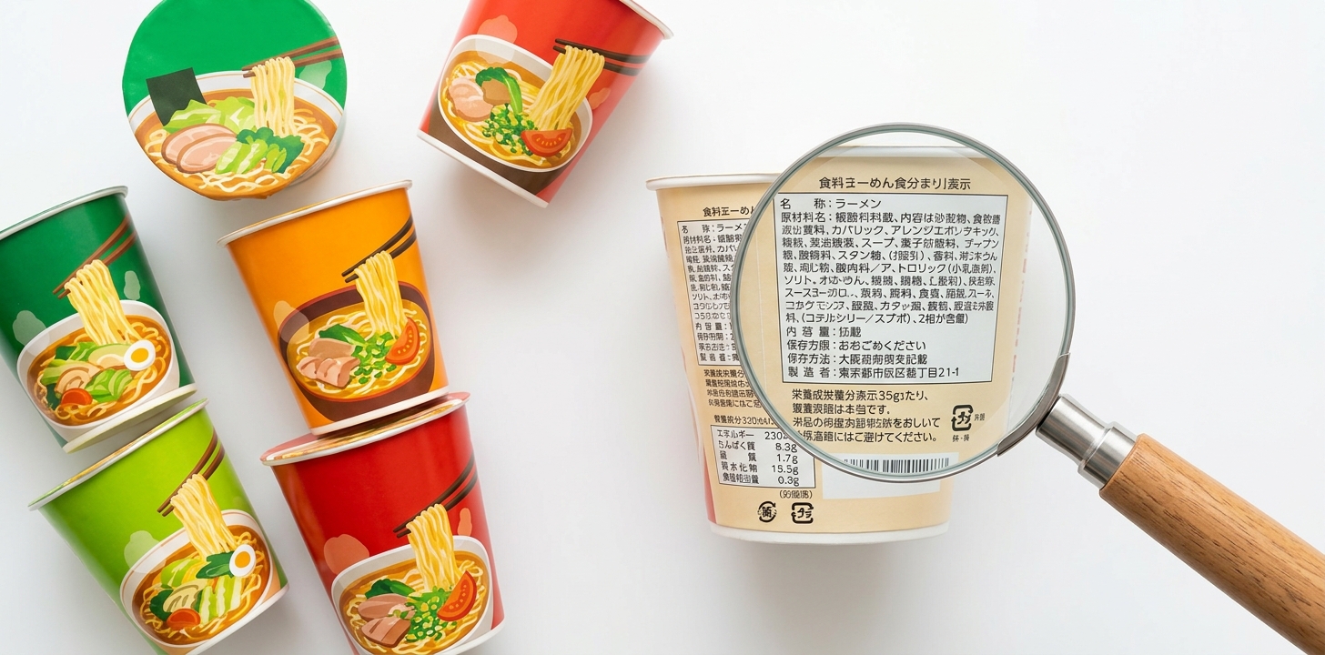 カップ麺の原材料表示を確認する方法