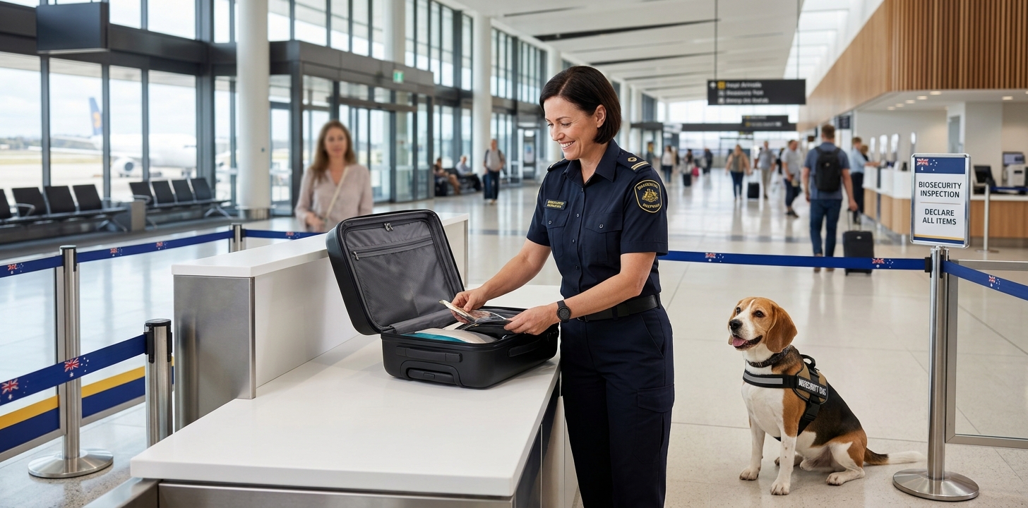 オーストラリア空港の検疫検査の様子