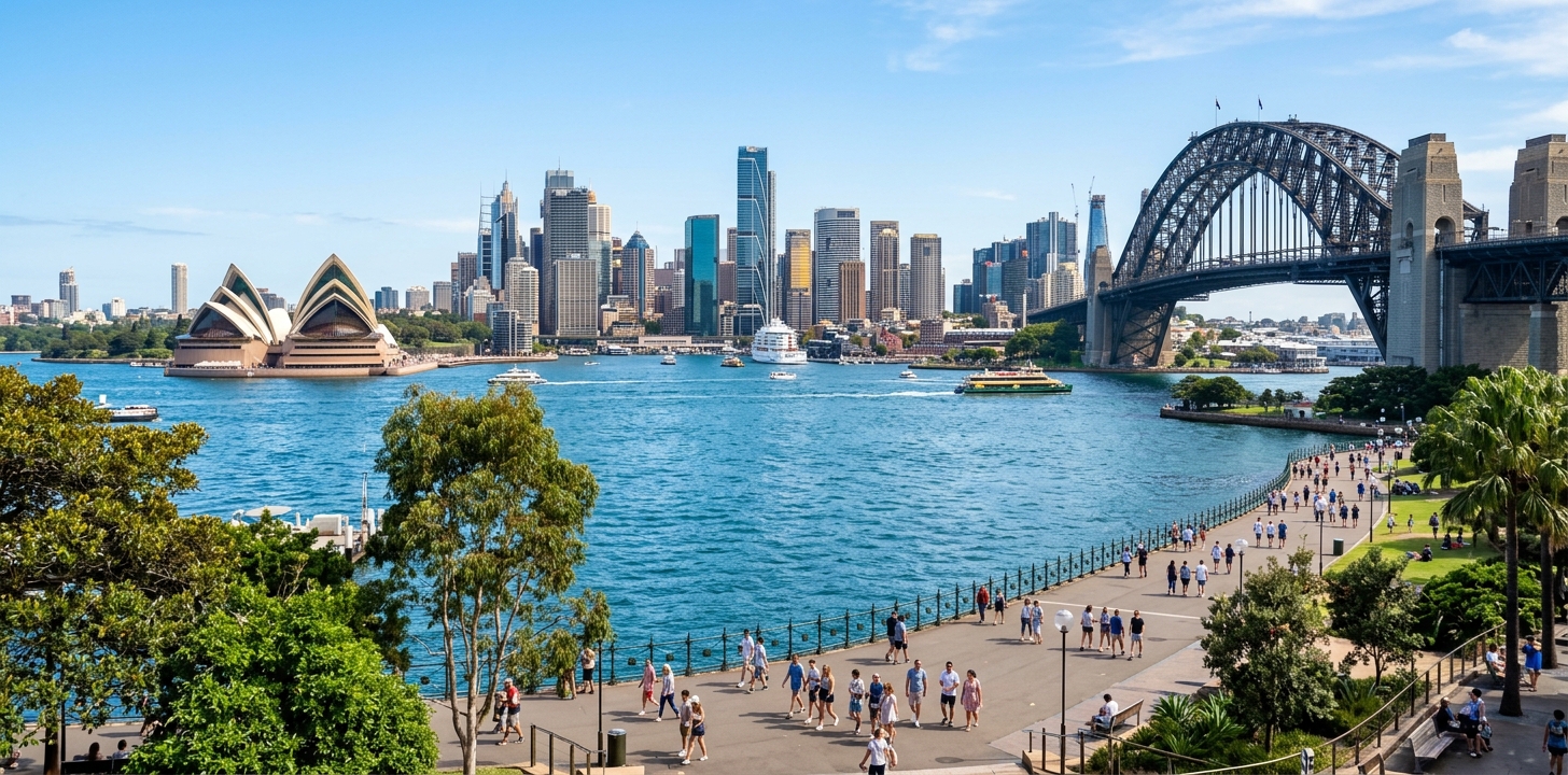 シドニーのオペラハウスと港の風景