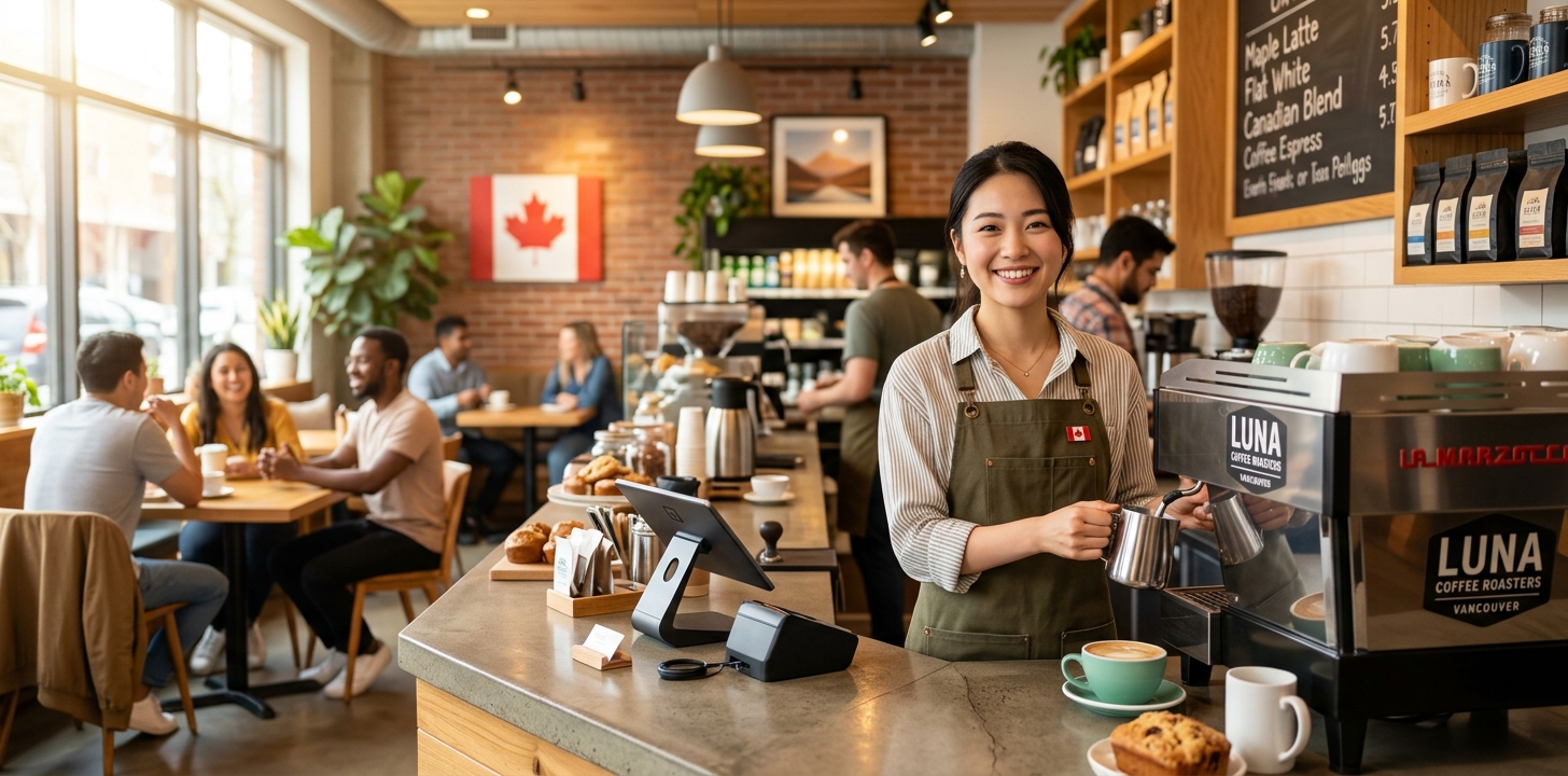 カナダのカフェでアルバイトするワーホリ参加者
