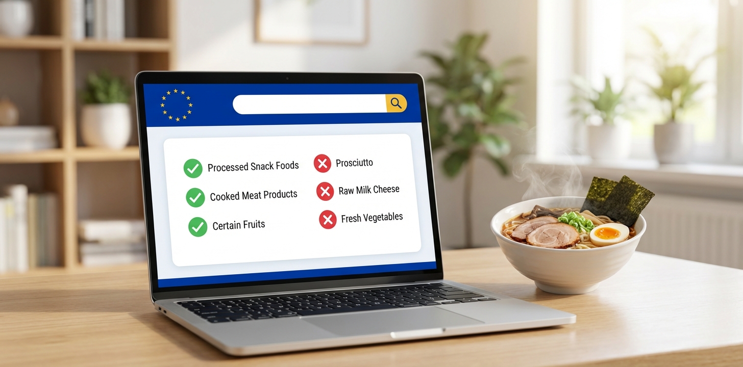 AI禁制品チェックツールでカップ麺の持ち込み可否を確認するイメージ