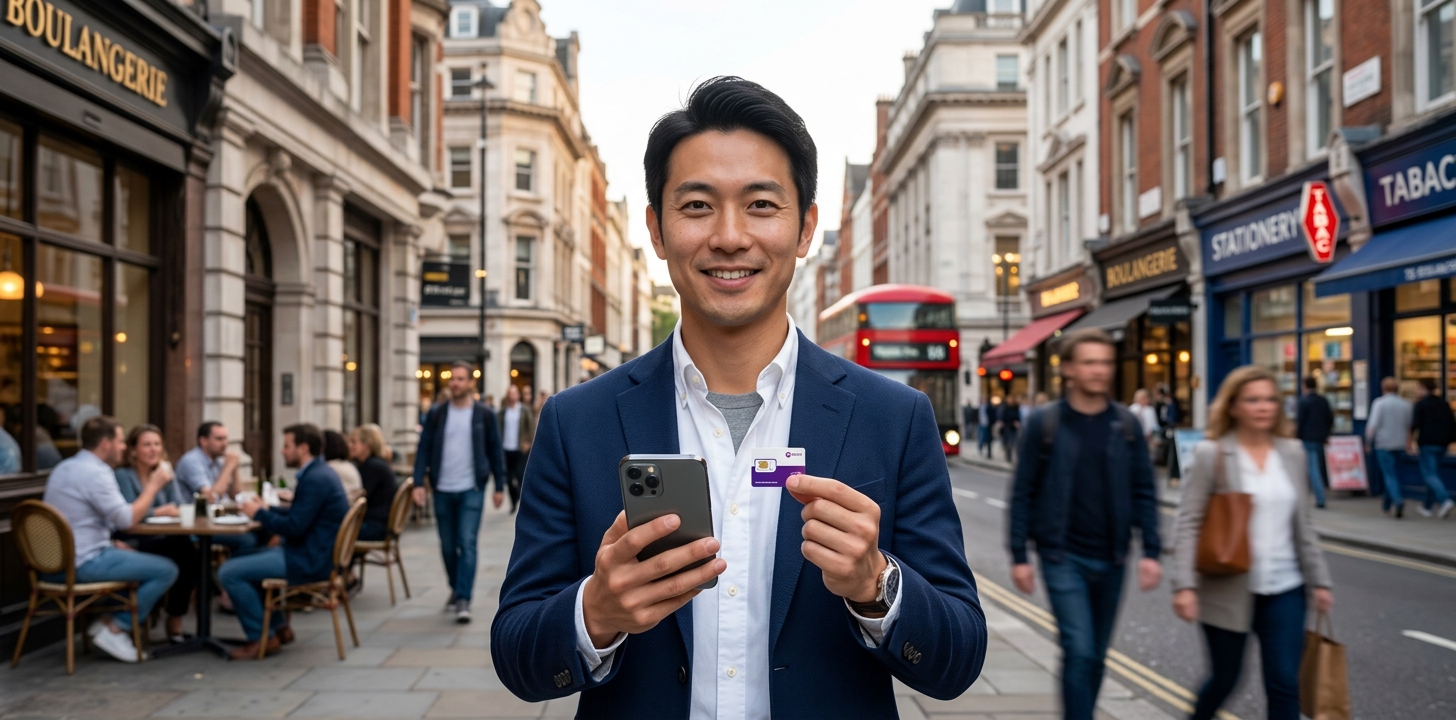 海外赴任でスマホをどうするか考える様子