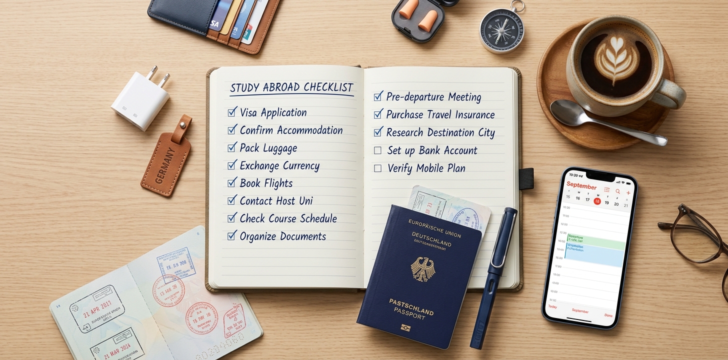 留学準備チェックリストを確認する様子