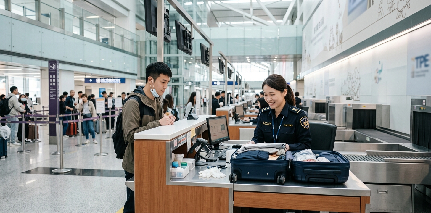 台湾桃園空港の税関検査の様子