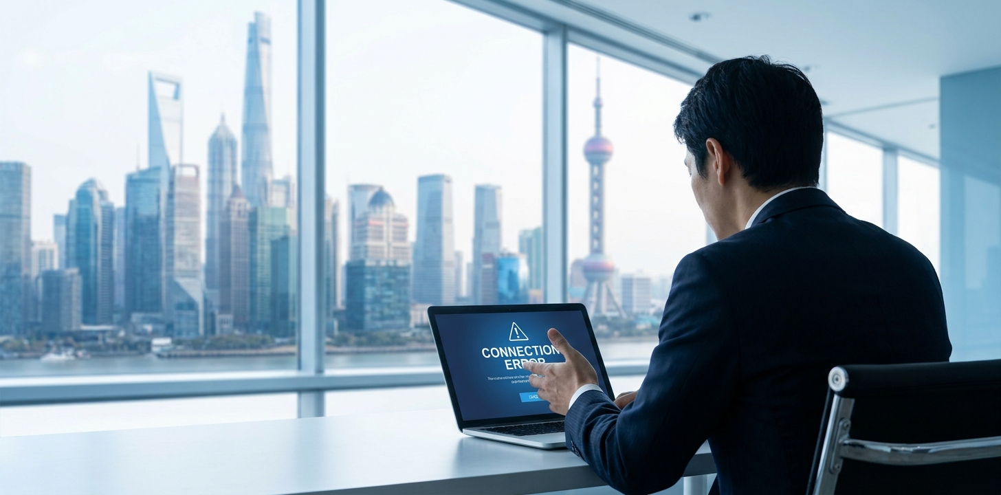 中国でSlackが使えない状態を示すイメージ