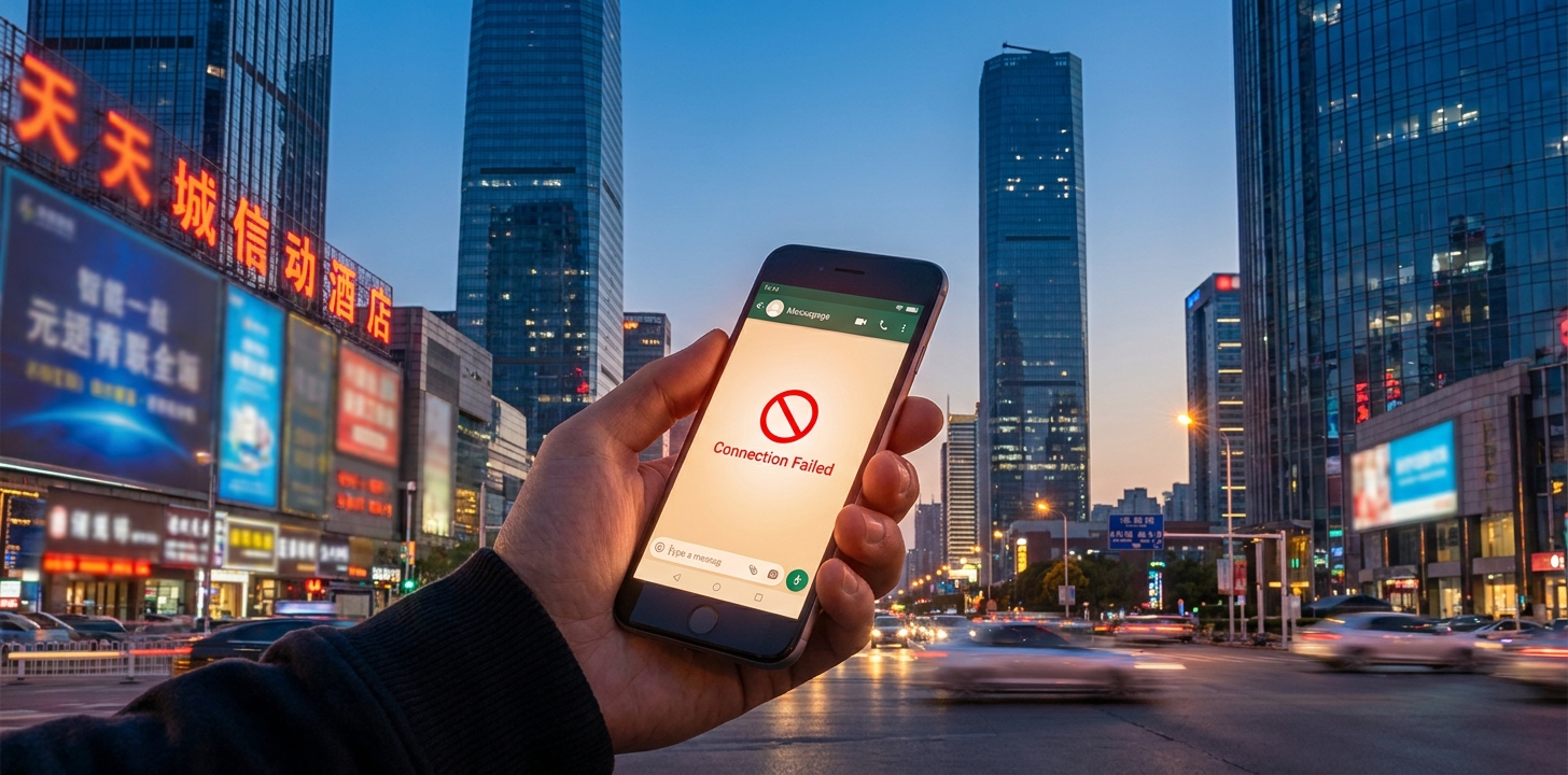 中国でWhatsAppが使えない状態を示すイメージ