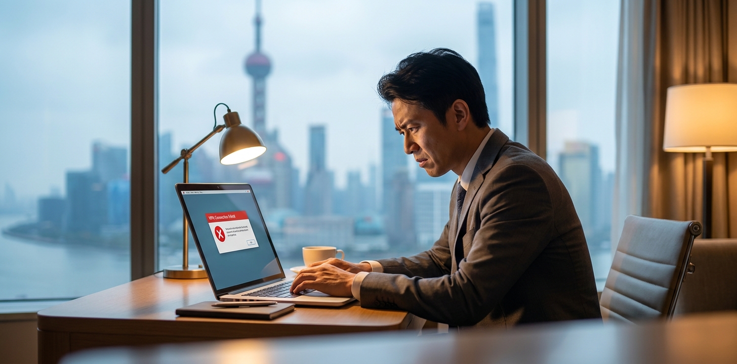 中国でExpressVPNが繋がらず困る人のイメージ