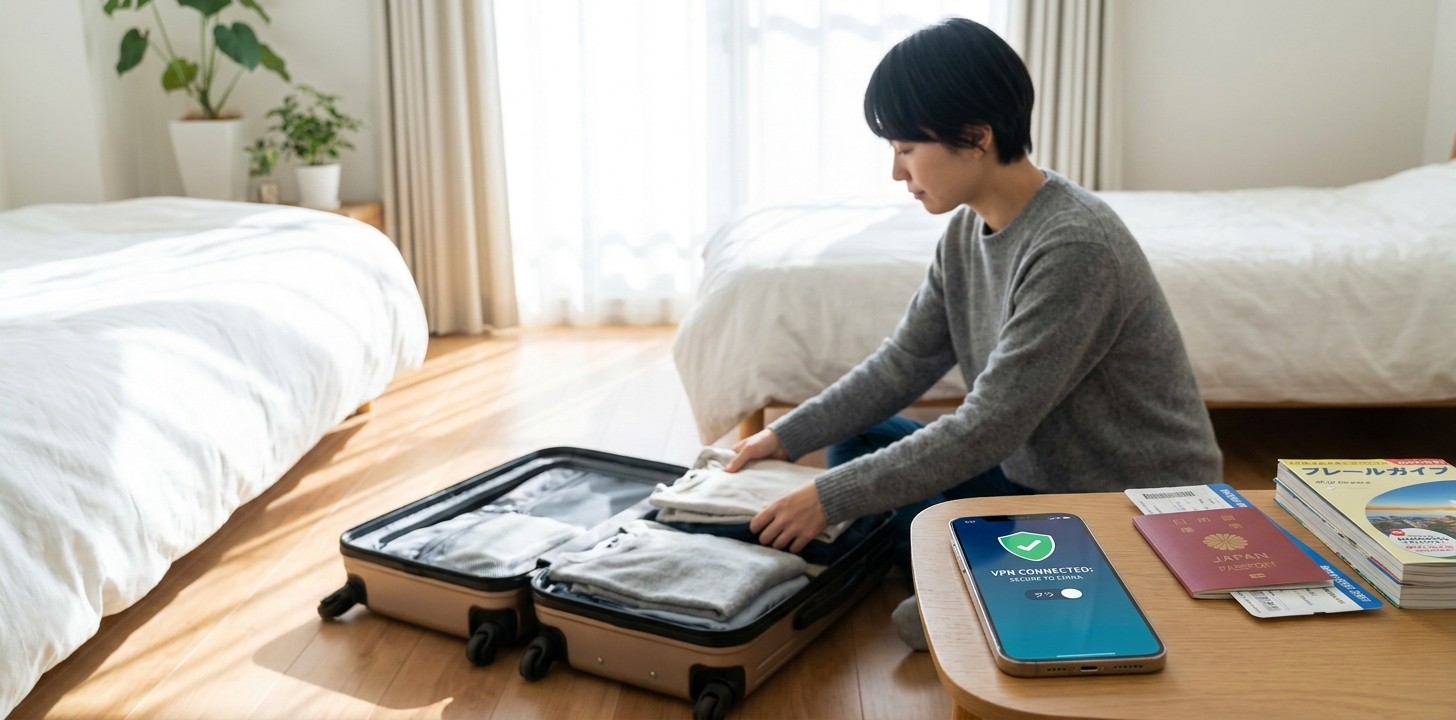 スイカVPNを日本出発前に設定する人のイメージ