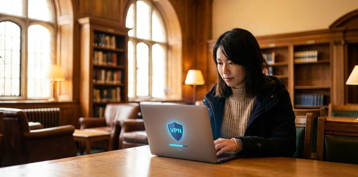 イギリスでVPNを設定する留学生のイメージ