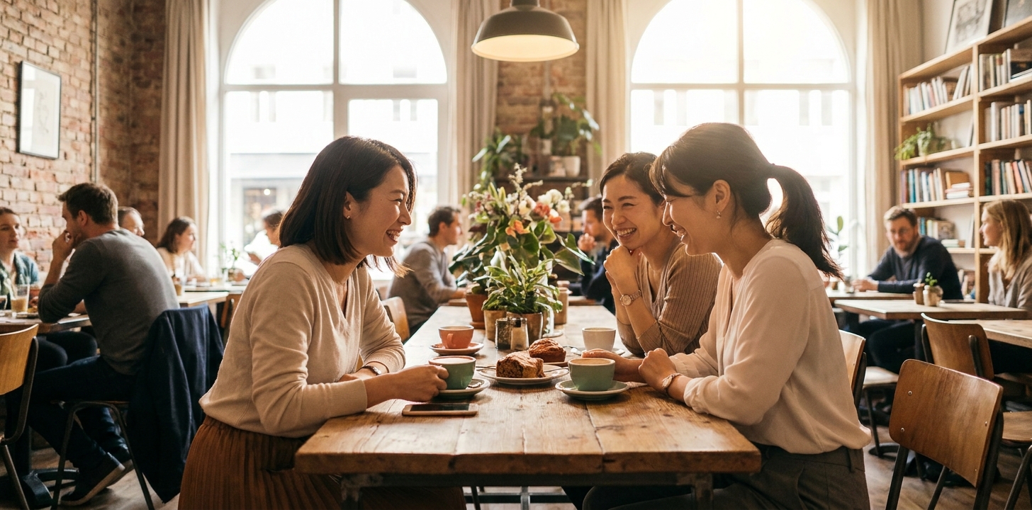 海外で同じ立場の駐在妻仲間と交流する様子
