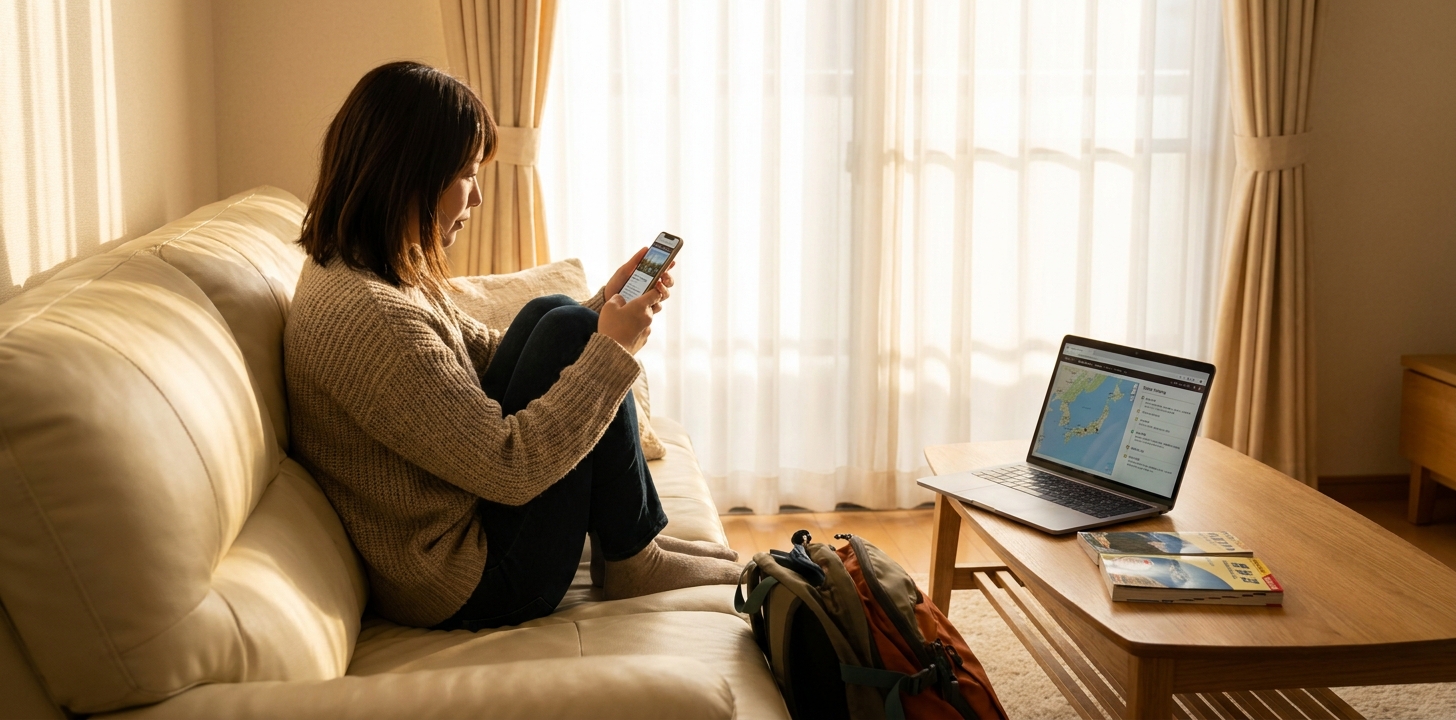 渡航前に中国のネット規制の最新状況をスマホで確認する様子