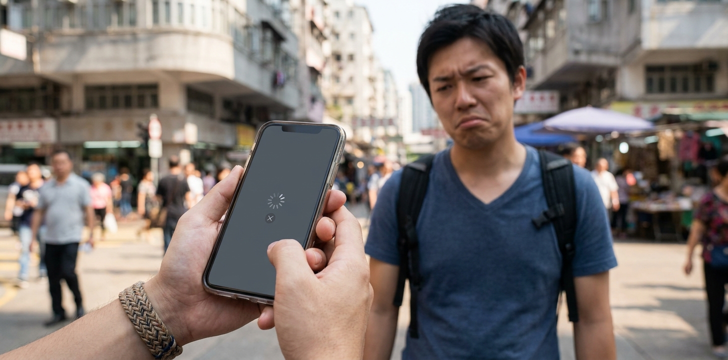 中国で無料VPNが繋がらず困っている様子のイメージ写真