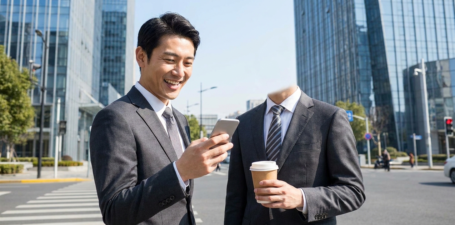 中国出張先で安心してスマホを使うビジネスパーソン