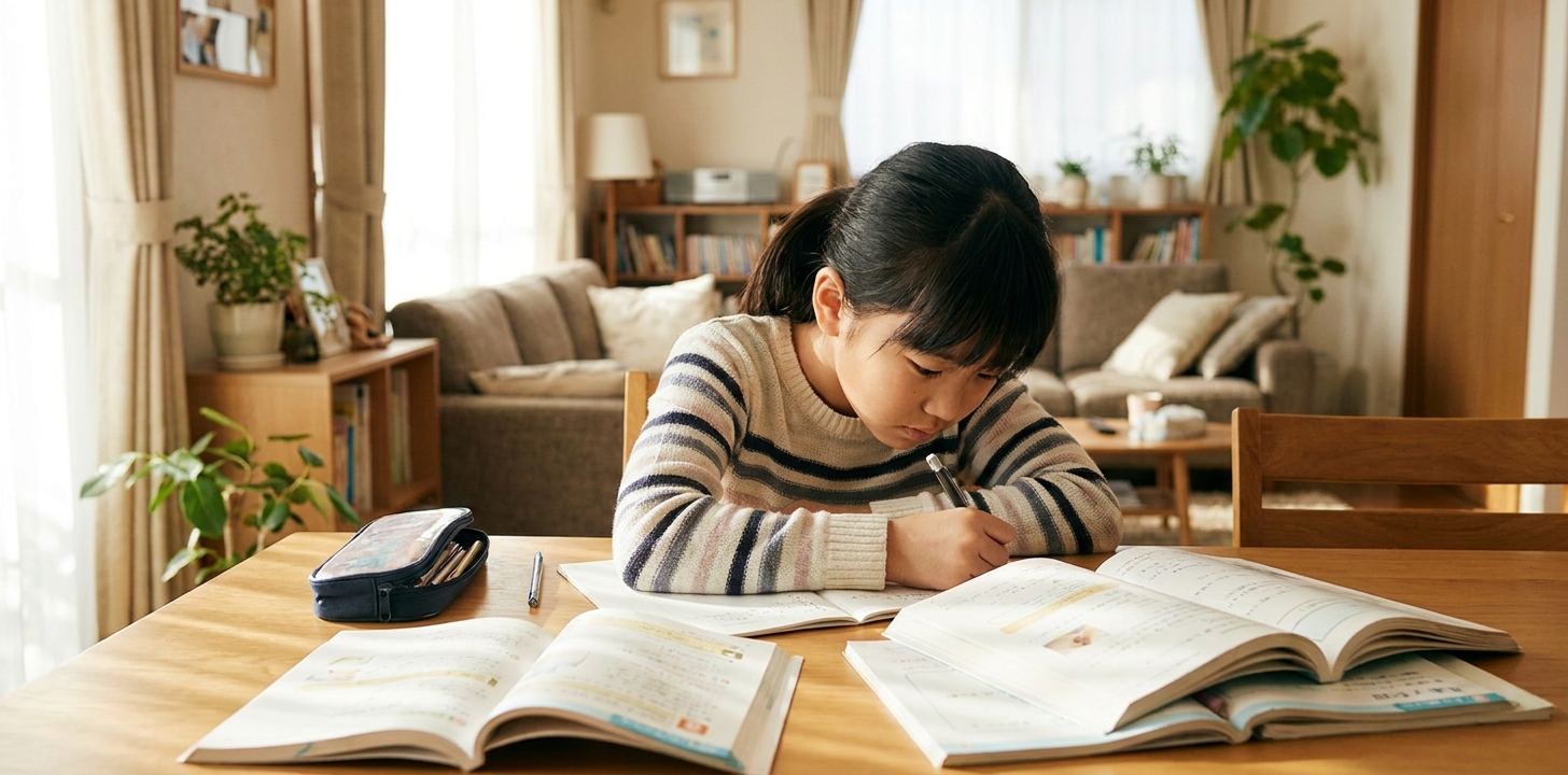 帰国子女の中学受験に向けて勉強する子供
