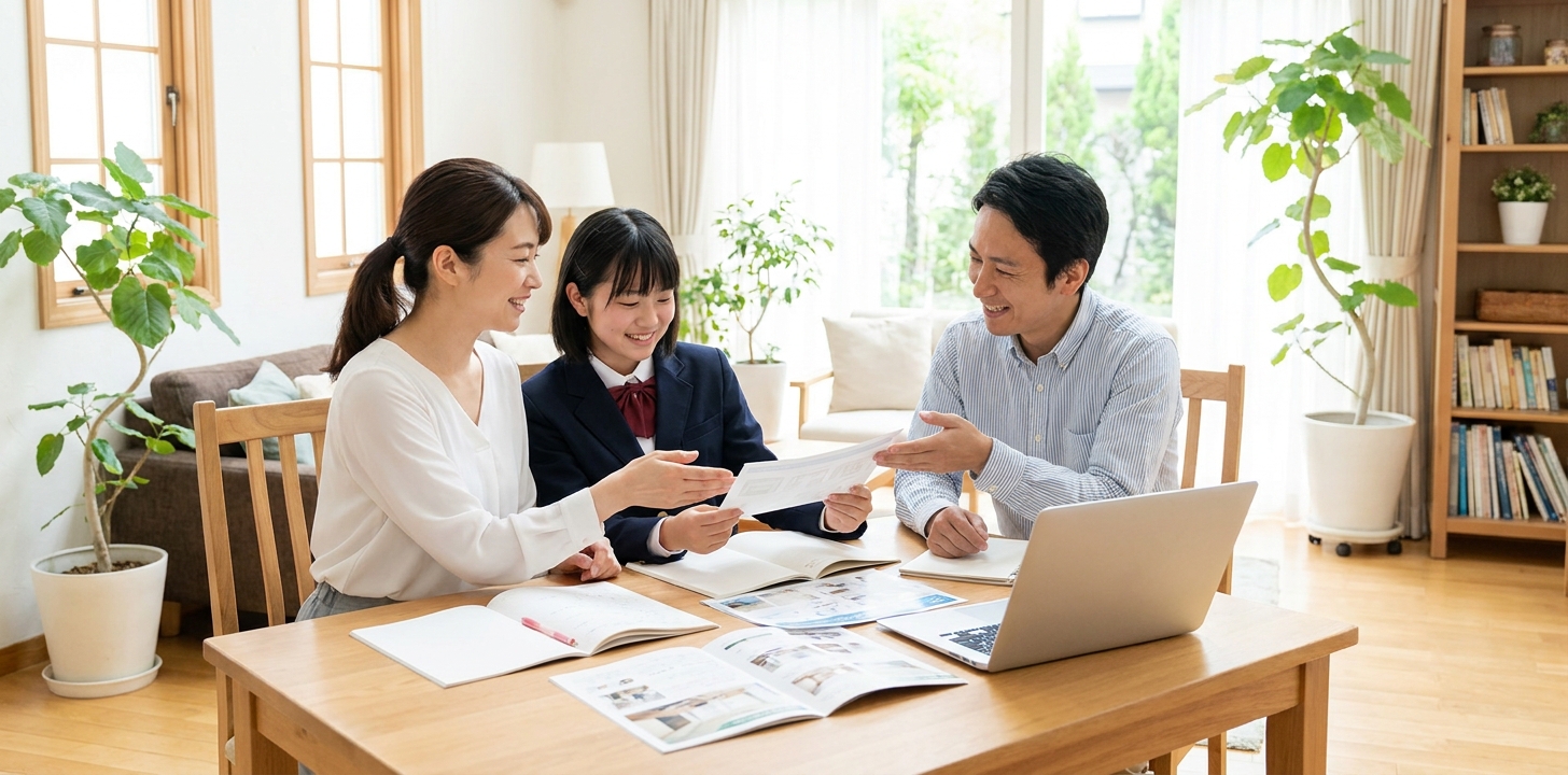 海外赴任を前に子供の教育について話し合う家族