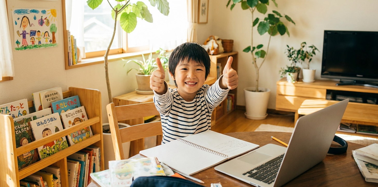 オンライン学習で笑顔になり日本語に自信をつけた子供