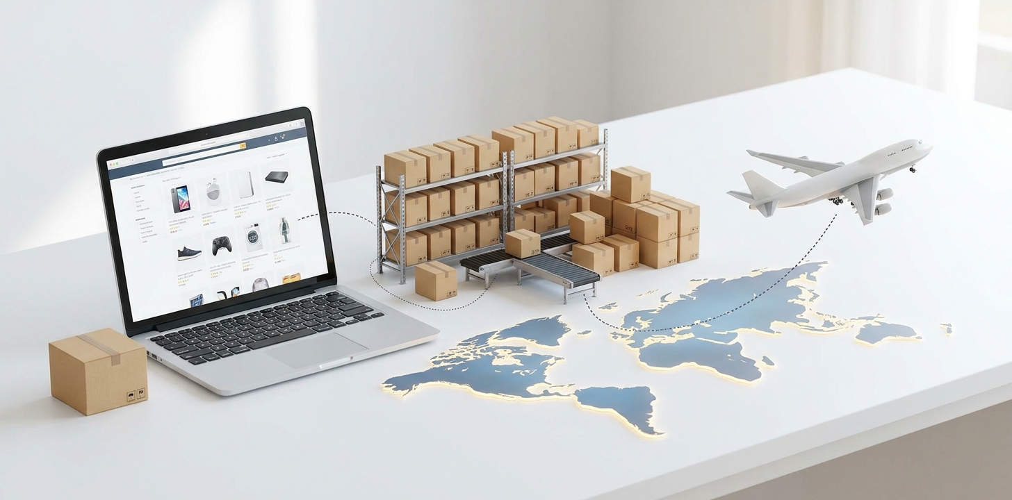 Concept of buying from Japan online and forwarding a package internationally