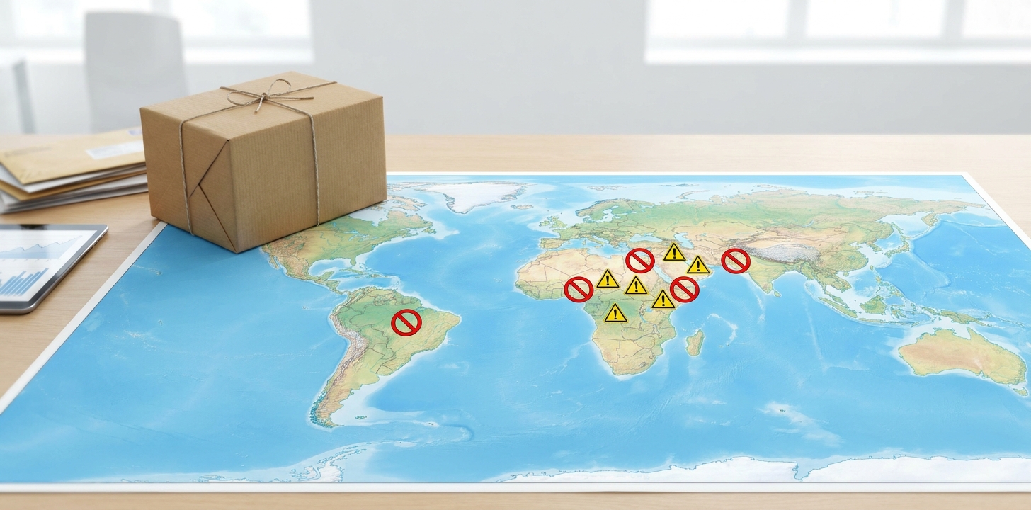 EMSで送れない国を世界地図で確認するイメージ