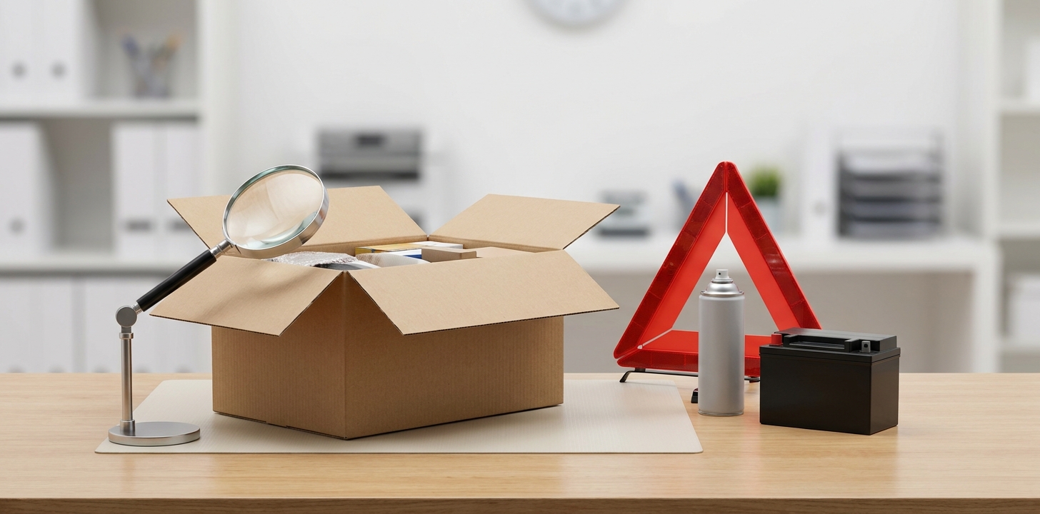 Customs inspection concept with restricted items like spray cans and batteries