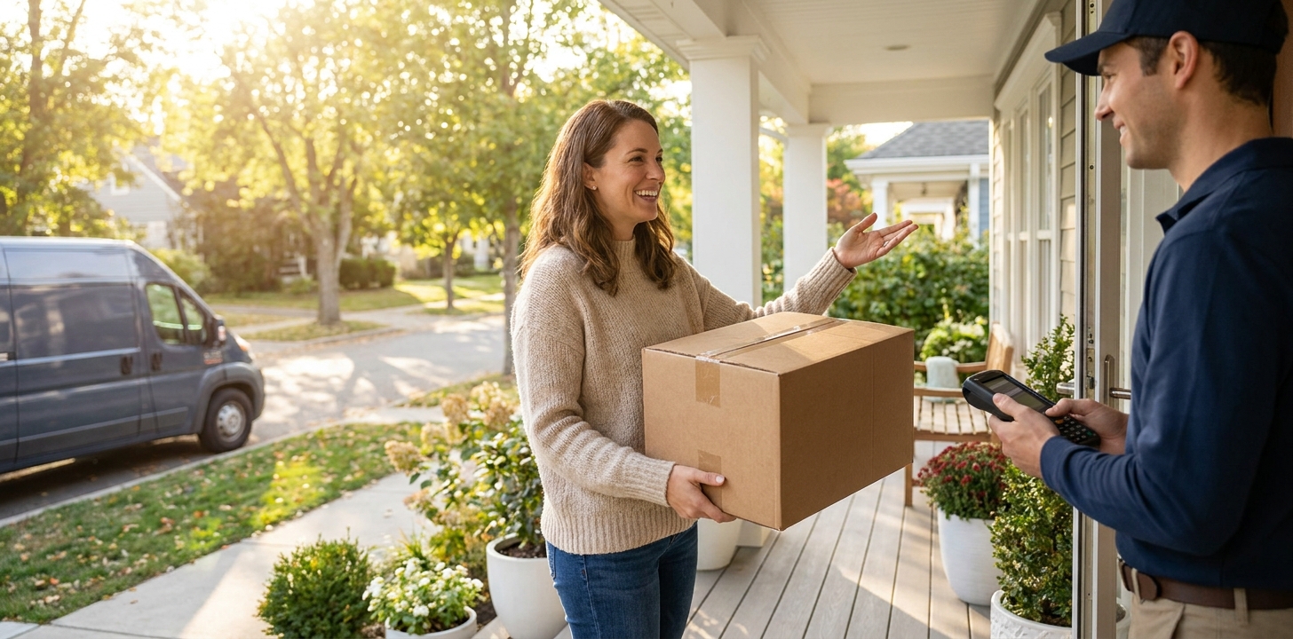 Receiving an international package at the front door