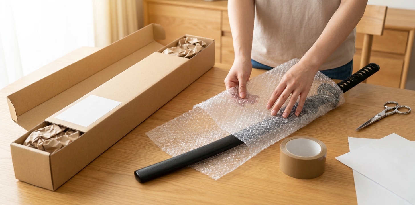 模造刀を梱包するイメージ