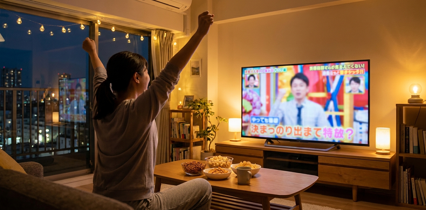 海外で日本のテレビ番組を快適に楽しむ人のイメージ