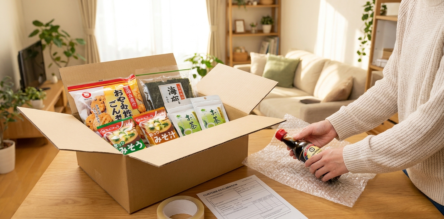 シンガポール向けの荷物を梱包するイメージ