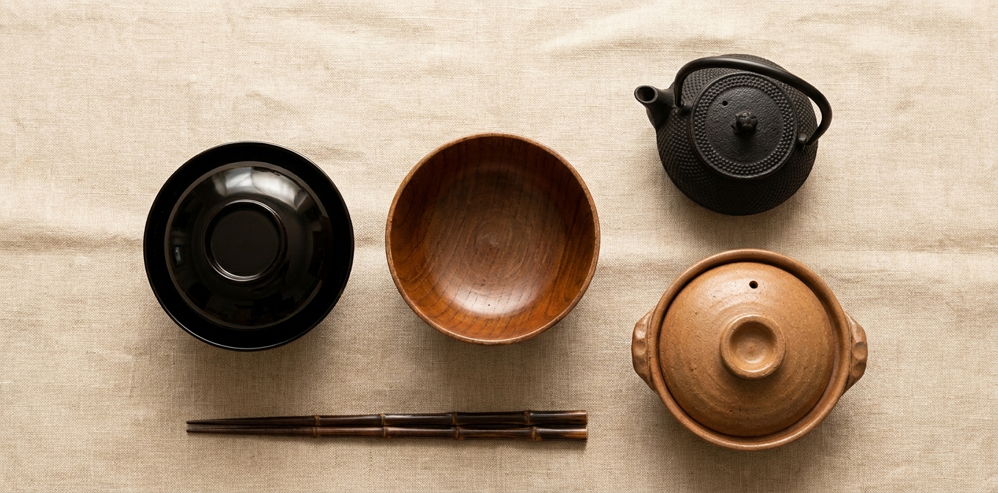 漆器や鉄器など素材別の和食器のイメージ