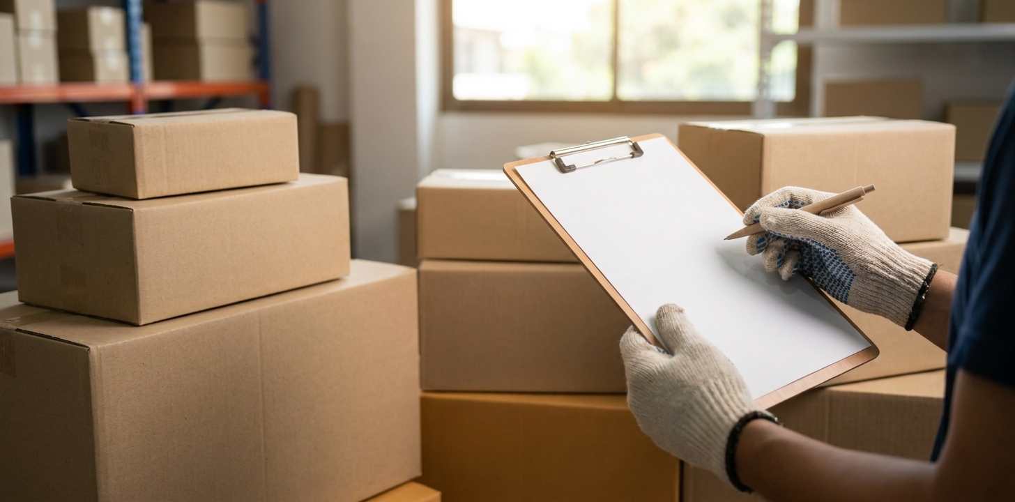 荷物を前にサービス選びを比べている人の手元